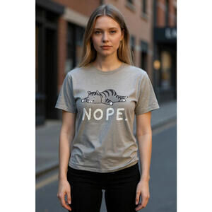 Funny Cat Nope Lazy Cat Grey Gray Cat Lady Cat Lovers Gift T-Shirt LOL Crazy EUC